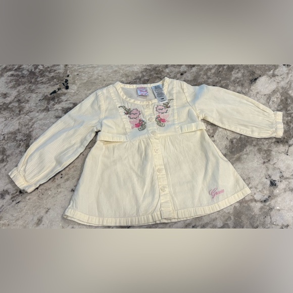 Guess Other - Vintage Guess Kids Pale Yellow Blouse with Pink Floral Embroidered Y2K kids